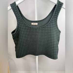 Madewell Dark Green Checkered Cropped Tank Top